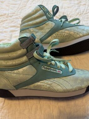 Like New Reebok 25th anniversary Light Mint/Teal High Top Sneakers